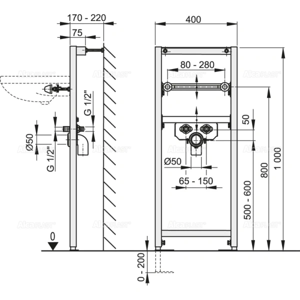 Монтажная рама для раковины AlcaPlast A104/1000