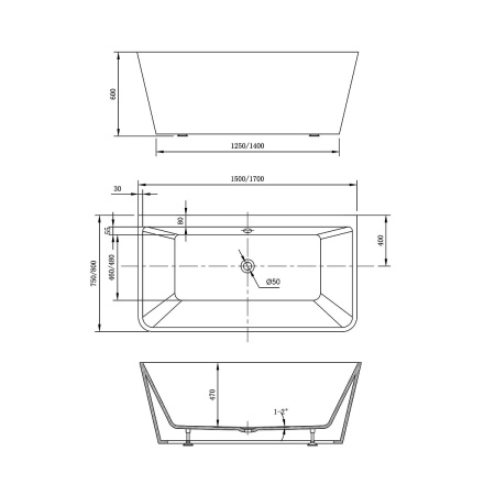 Акриловая ванна Vincea 170x80 VBT-421-1700MW