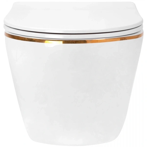 Унитаз подвесной Rea Carlo Mini REA-C1222 безободковый, с сиденьем микролифт, белый/золото