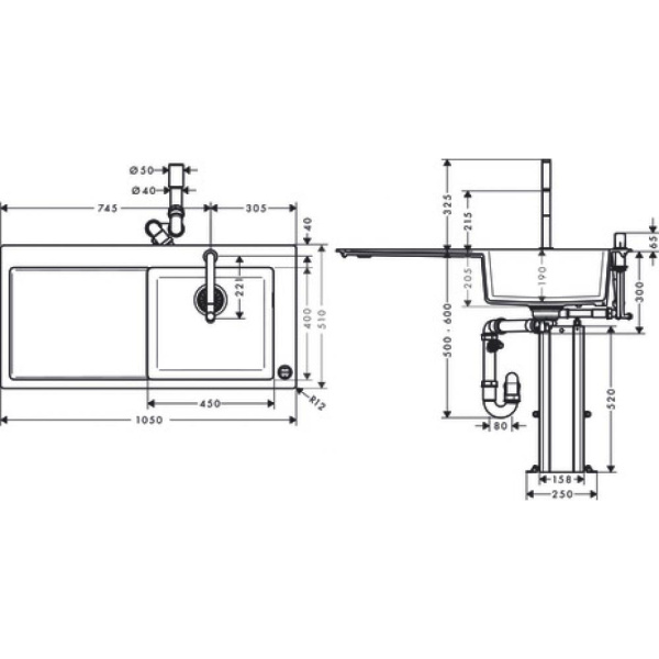 Кухонная комбинация hansgrohe 450 с крылом C51-F450-08 43219000