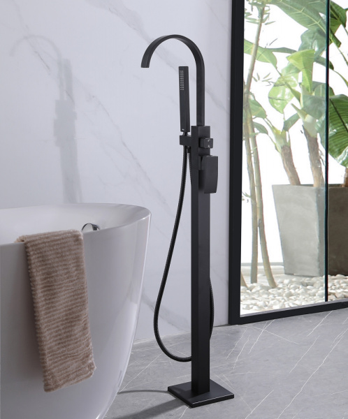 Напольный смеситель для раковины Abber Wasserfall AF8615B черный матовый