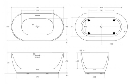 Акриловая ванна BelBagno 150x80 BB413-1500-800
