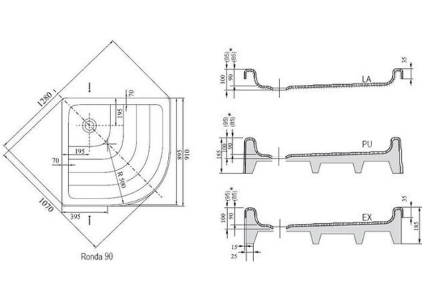 Душевой поддон Ravak Kaskada Ronda-90 LA A217001220