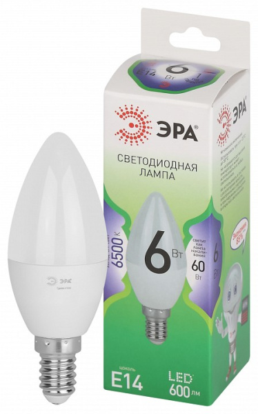 Лампа светодиодная Эра Green Line E14 6Вт 6500K LED B35-6W-865-E14 GL