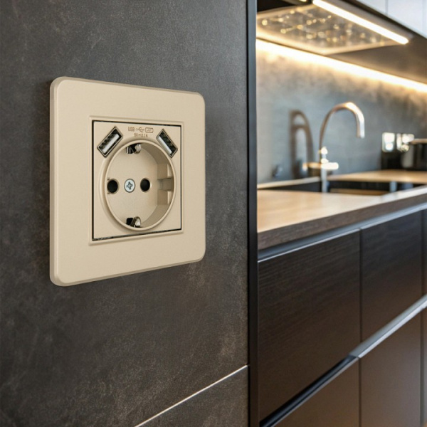 Розетка с заземлением и со шторкой и 2хUSB Arte Milano SET16-1 SET16-1-47-1 shampan