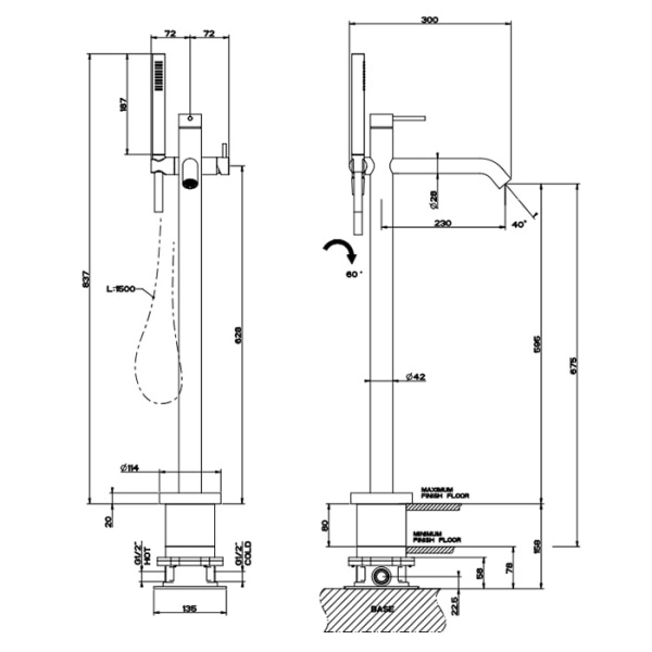 Смеситель для ванны Gessi 316 54028#707 черный матовый