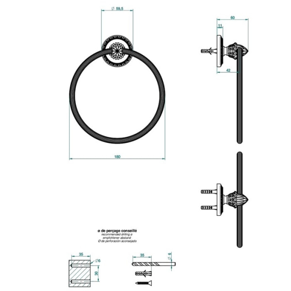 Полотенцедержатель THG Malmaison metal U93.F31.504N золото