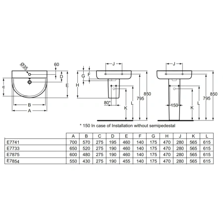 Раковина 65x46 см Ideal Standard Connect Arc E773301