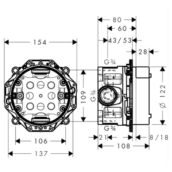 Встраиваемая часть смесителя Hansgrohe Ibox Universal 01850180