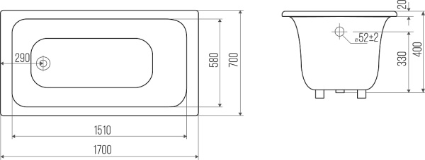 Чугунная ванна Goldman Classic CL17070, 170x70 см