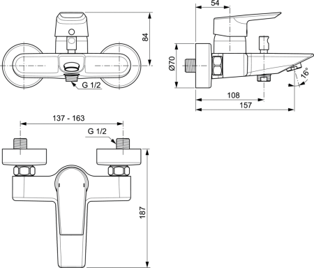Смеситель для ванны Ideal Standard Tesi A6583AA