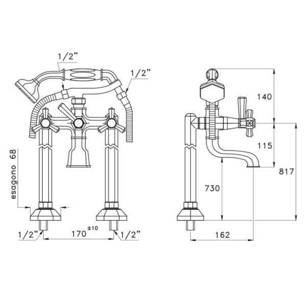 Смеситель для ванны Stella Eccelsa EC 02211 AU00 золото