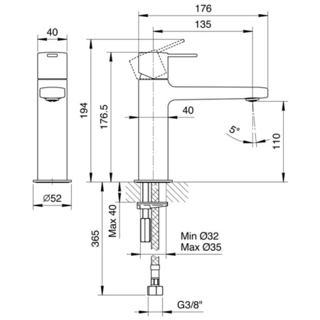 Смеситель для раковины Fantini Lame 24 02 M104WF