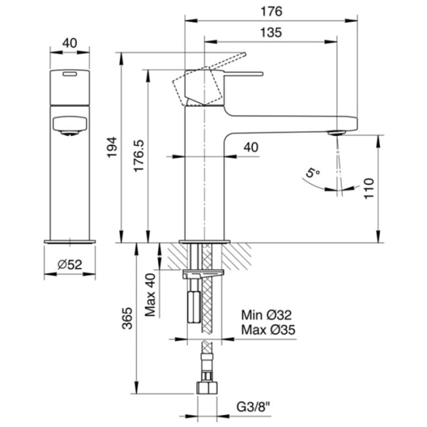 Смеситель для раковины Fantini Lame 24 02 M104WF