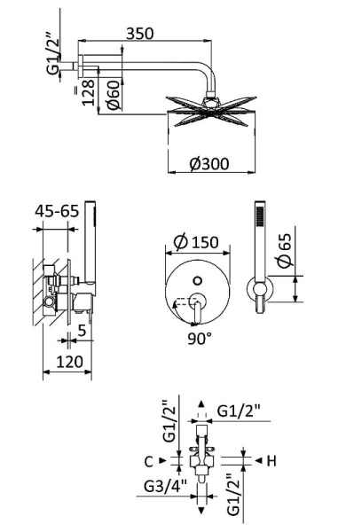 Душевой комплект Cezares Leaf LEAF-DSIP-30-L-01