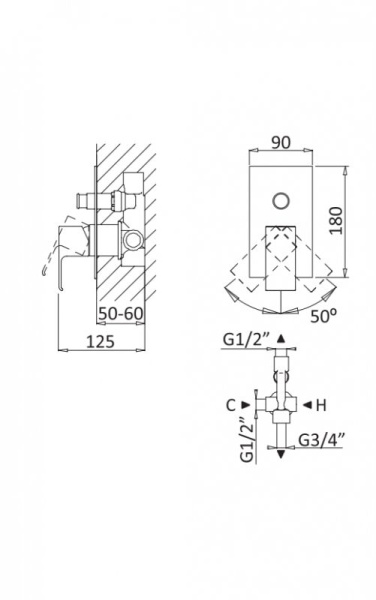Смеситель для душа Cezares PORTA PORTA-VDIM-NOP