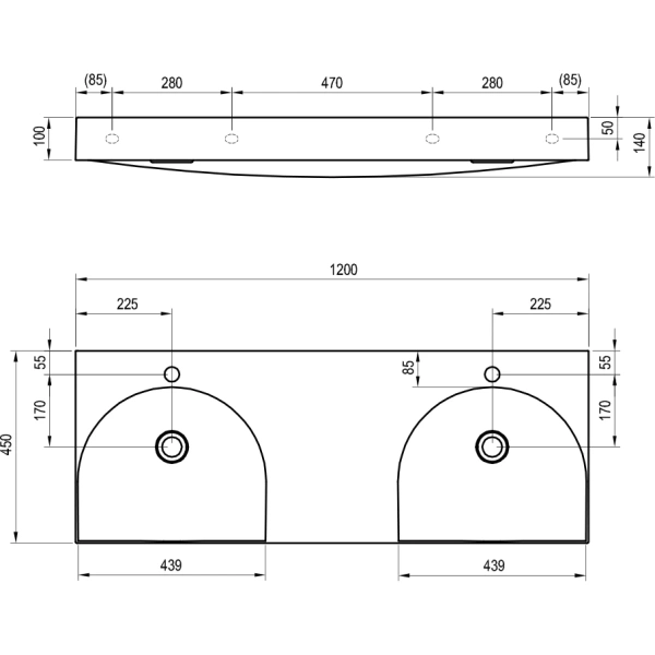 Раковина Ravak Lite XJX01212001 120x45 см, накладная, подвесная, белый