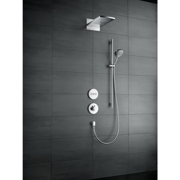 Душевой набор hansgrohe Raindance Select 120 EcoSmart 3jet 26633400 9 л/мин со штангой 90 см и мыльницей белый/хром