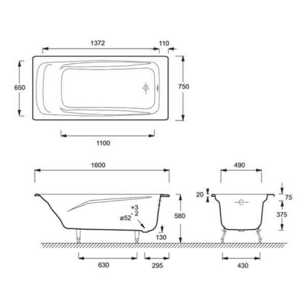 Чугунная ванна Jacob Delafon Repos 160x75 E2130-00