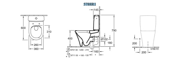 Бачок для унитаза Villeroy&Boch 5788R101 подвод снизу с мех слива