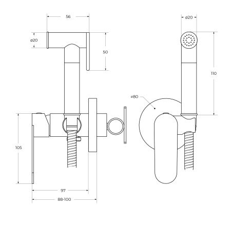 Гигиенический душ со смесителем CEZARES STYLUS-DIF-BORO