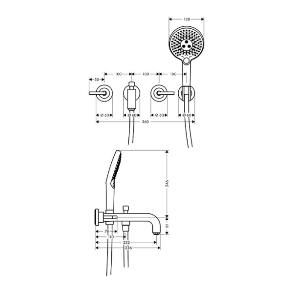 Смеситель для ванны Axor Citterio 39448000 с душевым гарнитуром