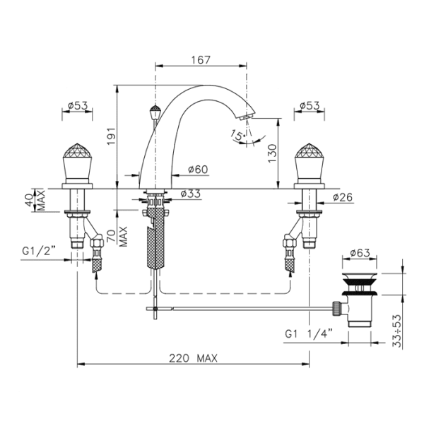 Смеситель для раковины Nicolazzi Cristallo 2009CR22