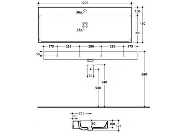 Раковина KERASAN Cento 120 3534bi*1