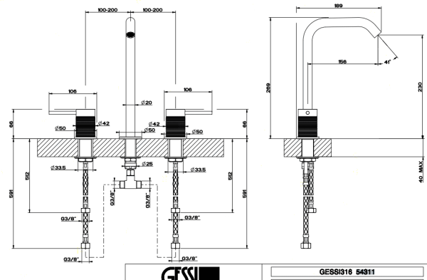 Смеситель для раковины Gessi 316 54311#239 нержавейка