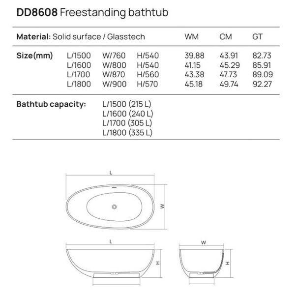 Отдельностоящая ванна Dea Design Modern 180x90x57 DD8608 1800 16 чёрный