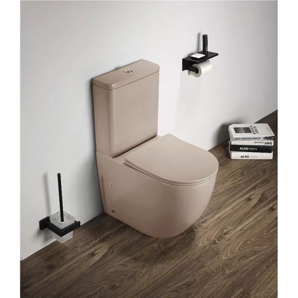 Унитаз-компакт CeramaLux 2166XMC безободковый, с сиденьем микролифт, капучино матовый