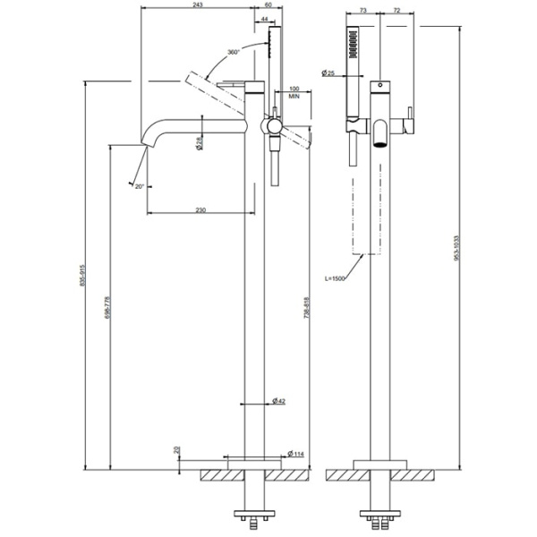 Смеситель для ванны Gessi 316 54028#708 медь