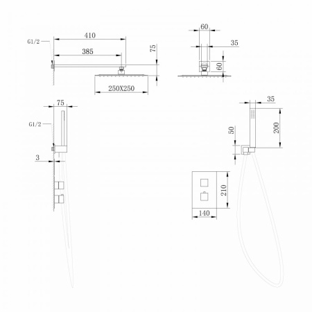 Душевой комплект Abber Daheim AF8251SP с термостатом сатин