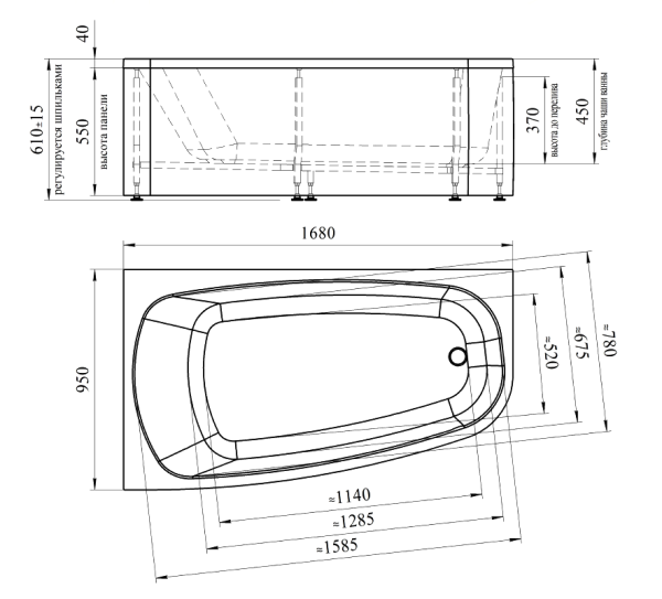 Акриловая ванна Радомир Рона 168х95 1-01-0-1-1-344 белый