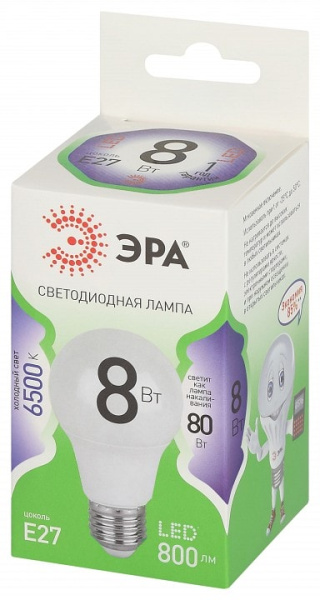 Лампа светодиодная Эра Green Line E27 8Вт 6500K LED A60-8W-865-E27 GL