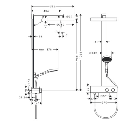 Душевая стойка hansgrohe Rainfinity Showerpipe 26853000 с термостатом