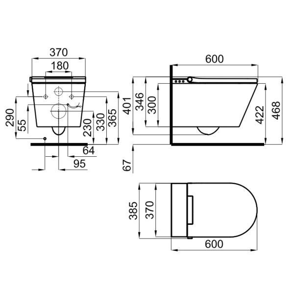 Унитаз подвесной Noken Acro Compact I Smart N299998170 безободковый, с функцией биде, с сиденьем микролифт, белый
