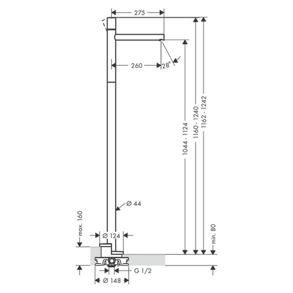 Напольный смеситель для раковины Axor Uno 45037000