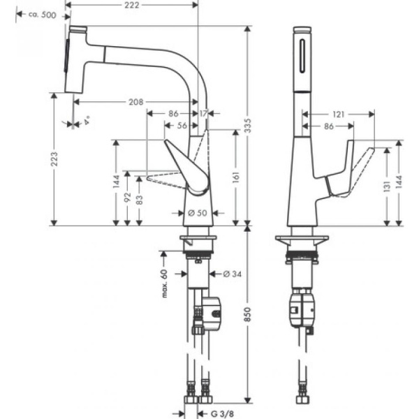 Смеситель для кухни hansgrohe Talis Select M51 72824800 с вытяжным душем сталь