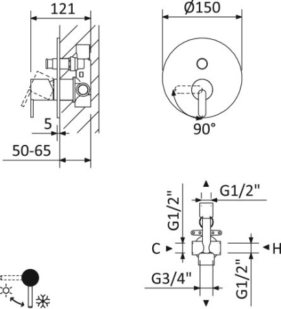 Смеситель для душа Cezares Leaf LEAF-VDIM-L-01