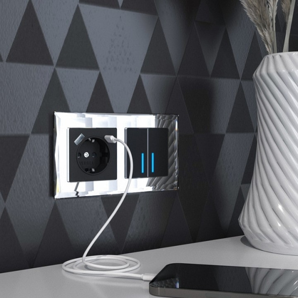 Розетка с заземлением и со шторками и USB без рамки Werkel черный W1171708