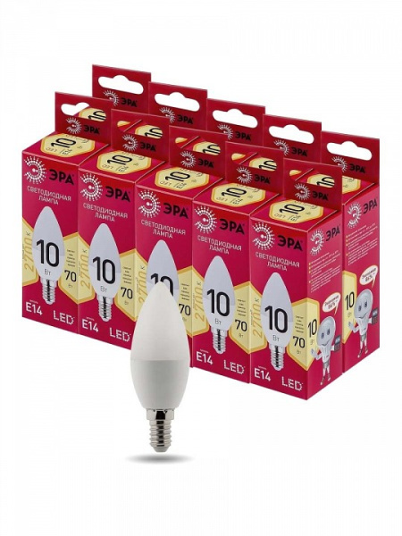 Лампа светодиодная Эра  E14 10Вт 2700K LED B35-10W-827-E14 R