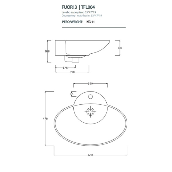 Раковина Artceram Washbasins TFL004 01 00 bi*1