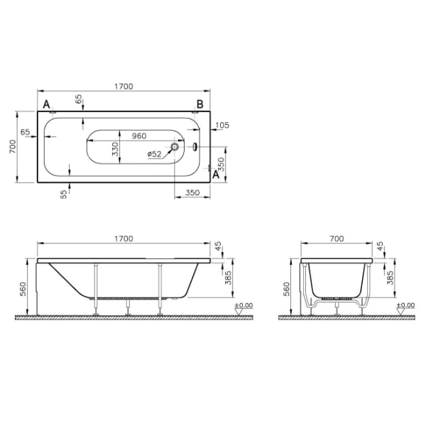 Акриловая ванна 170x70 см Vitra Balance 55180001000