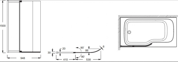 Шторка для ванны 95x150 Jacob Delafon Bain-Douche Malice E6D069-GA