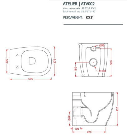 Чаша напольного унитаза Artceram Atelier ATV002 05 00
