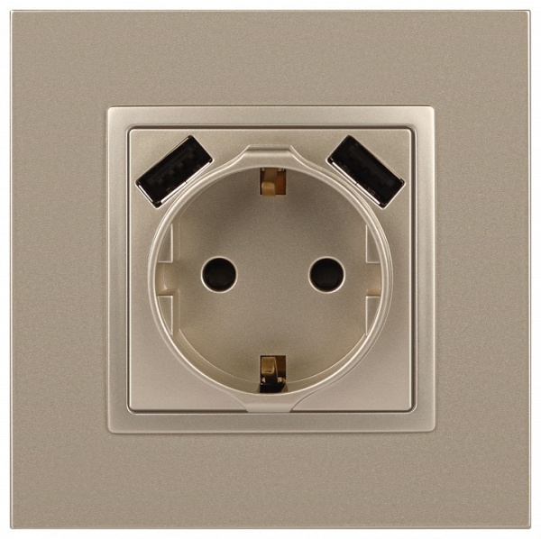 Розетка с заземлением и со шторкой и 2хUSB, без рамки Эра Эра Elegance 14-4109-04