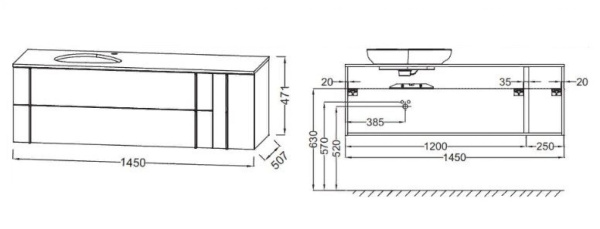 Тумба под раковину 145 см Jacob Delafon Nouvelle Vague EB3044-E73 фактурный дуб