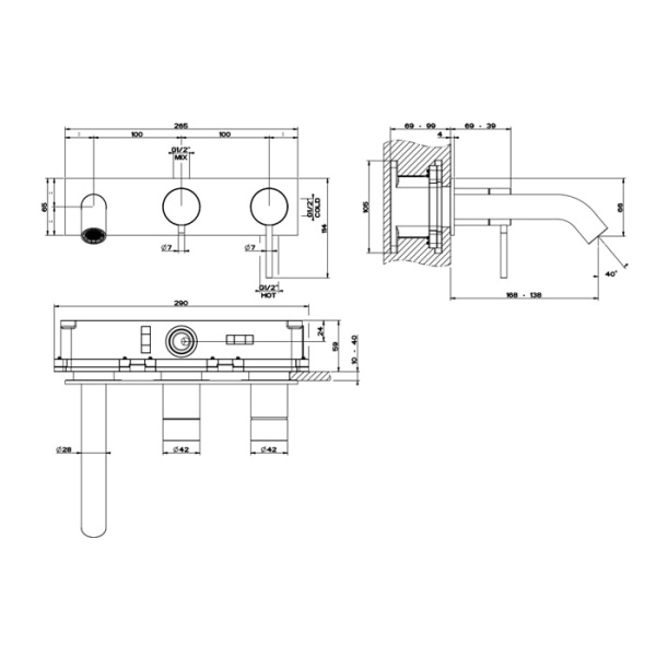 Смеситель для раковины Gessi 316 54136#299 черный матовый