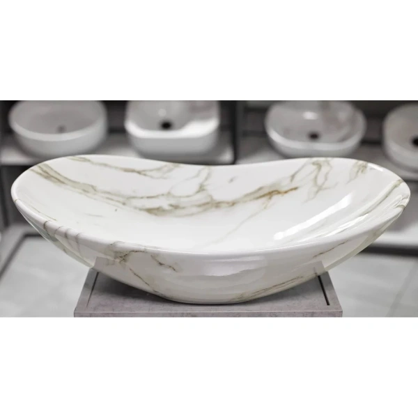 Раковина-чаша CeramaLux 1575 63x35 см, накладная, белый мрамор
